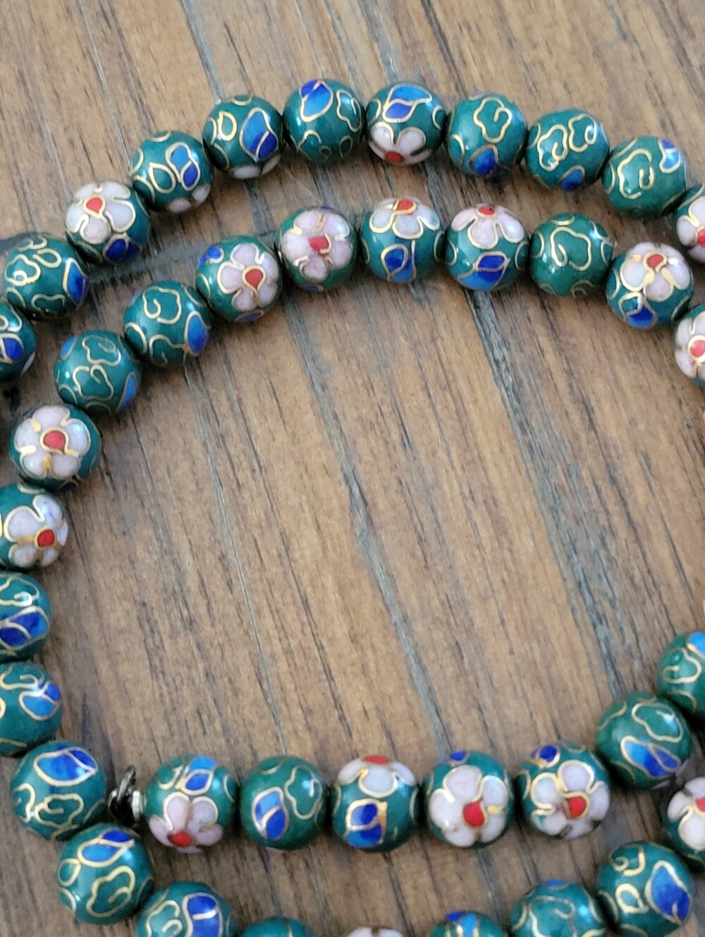 Vintage Green Cloisonne Beaded Necklace - Picture 7 of 7